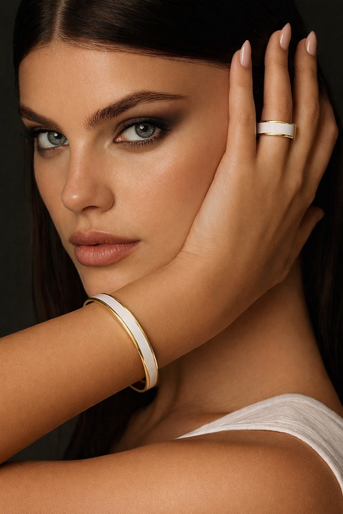 BG301GW B.Tiff "The Hamptons" White Enamel Gold Bangle Bracelet