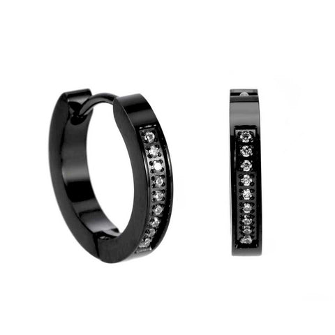 ER305B B.Tiff Black Pavé 18-Stone Hoop Earrings