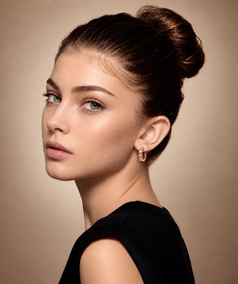 ER408RG B.Tiff Rose Gold Pavé 16-Stone Hoop Earrings