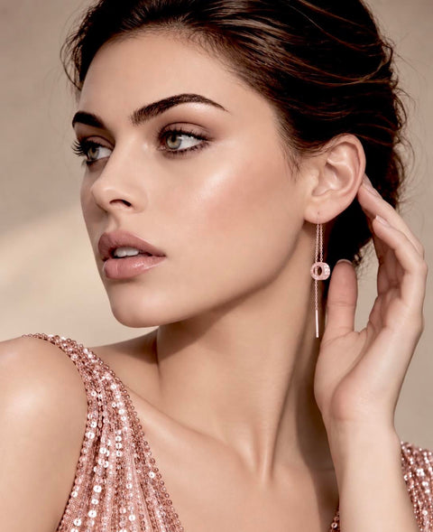 ER228RG B.Tiff Rose Gold Thread Dangling Pavé Circle Earrings