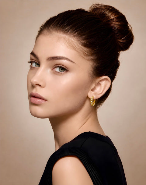 ER408G B.Tiff Gold Pavé 16-Stone Hoop Earrings