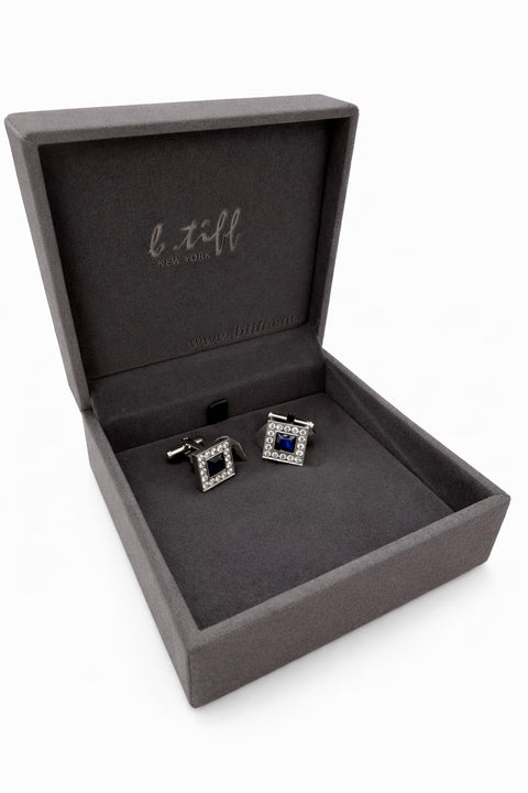 CF102W B.Tiff Pavé Blue Square Halo Cufflinks