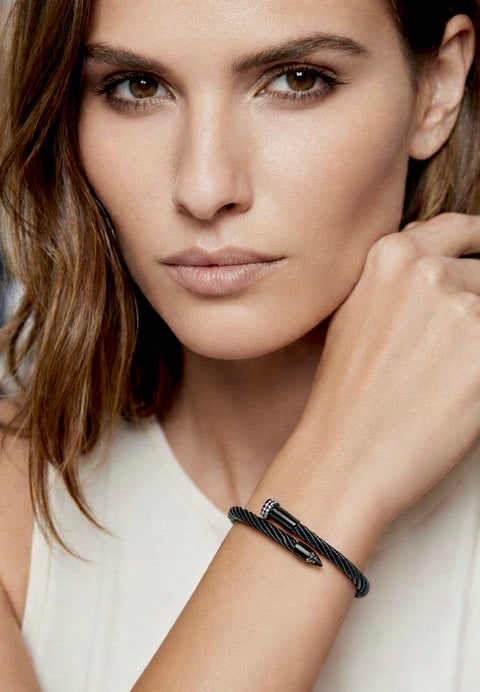 BG005B B.Tiff Black Pavé Pointe Cable Bangle Bracelet