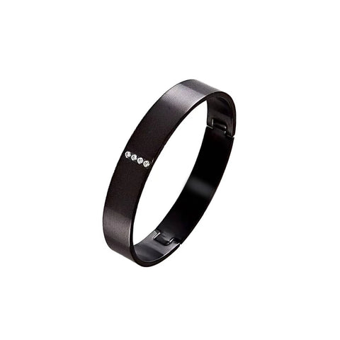 BG223B B.Tiff 4-Stone Black Wide Bangle Bracelet
