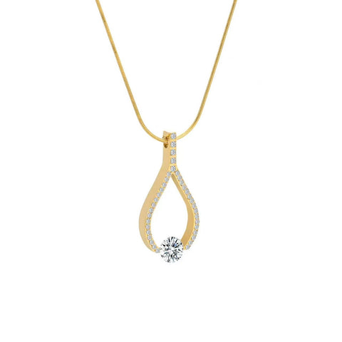 PT306G B.Tiff Gold 1 ct Solitaire Pave Larme Pendant Necklace