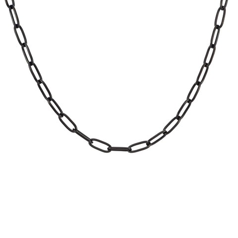 C400B B.Tiff Black 2 Clasps Oval Paperclip Link Chain Necklace