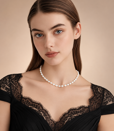 PT801G B.Tiff Gold Beads Interlaced Pearl Necklace