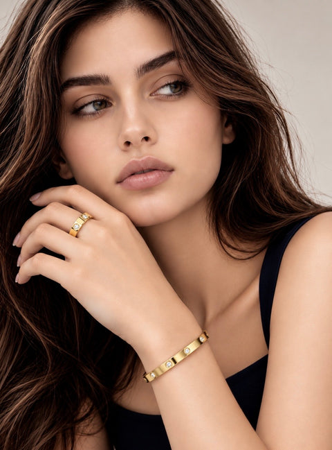 BG308GP B.Tiff 8-Stone High Polish Gold Bangle Bracelet