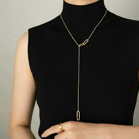 PT330G B.Tiff Adjustable Rolo Lariat Chain Necklace with Paperclip Links