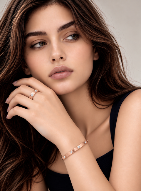 BG308RG B.Tiff 8-Stone Matte Rose Gold Plated Bangle Bracelet