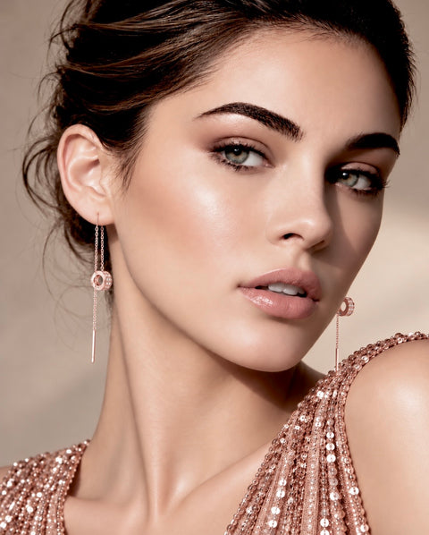 ER228RG B.Tiff Rose Gold Thread Dangling Pavé Circle Earrings