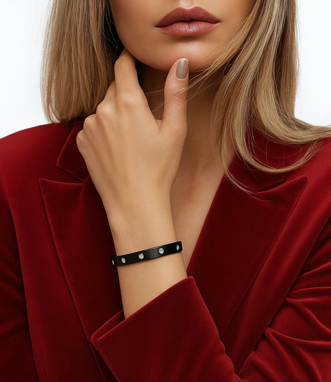 BG808B B.Tiff 8-Stone Bold Black Bangle Bracelet