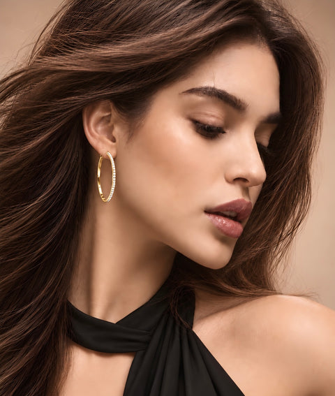 ER317G B.Tiff Gold Pavé 58-Stone Classic Large Hoop Earrings