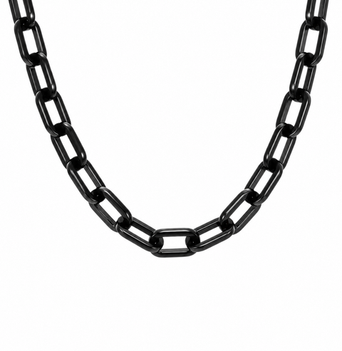 C200BG B.Tiff Gold Clasp Black Paperclip Chain Necklace