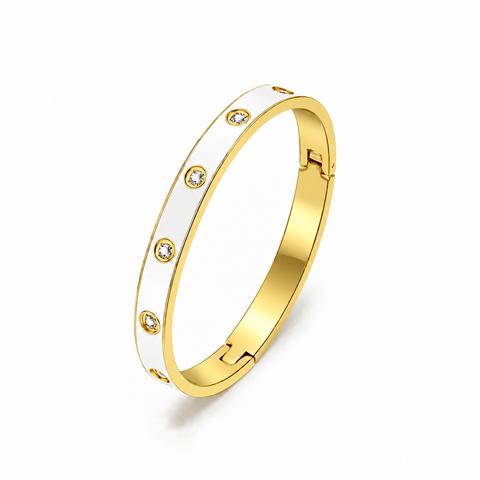 BG808EWG B.Tiff 8-Stone Bold White Enameled Gold Bangle Bracelet