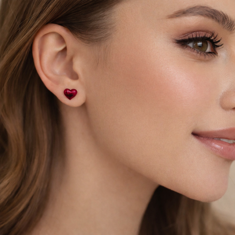 ER005R B.Tiff Burgundy Heart Stud Earrings