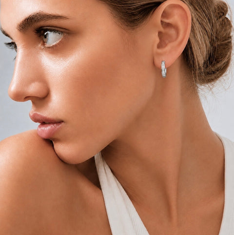 ER305W B.Tiff Pavé 18-Stone Hoop Earrings