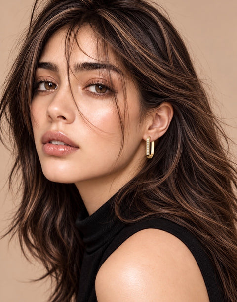 ER081G B.Tiff Gold Pavé Padlock Hoop Earrings