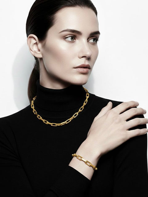 C010G B.Tiff Gold High Polish Edge Paperclip Link Necklace