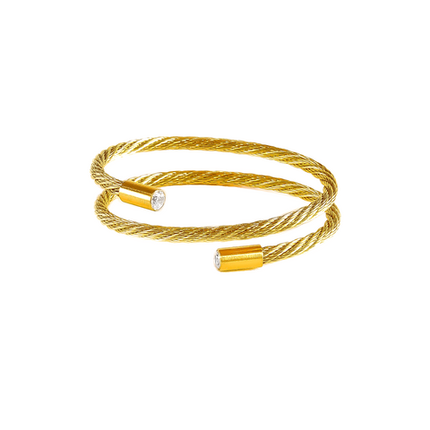 BG003G B.Tiff Double Wrapped Cable Gold Bangle Bracelet