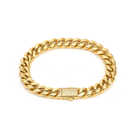 BG810G B.Tiff Gold Pavé Clasp Curb Link Chain Bracelet