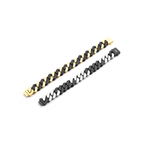 BG160BG B.Tiff High Polish 16mm Black & Gold Flat Cuban Link Bracelet