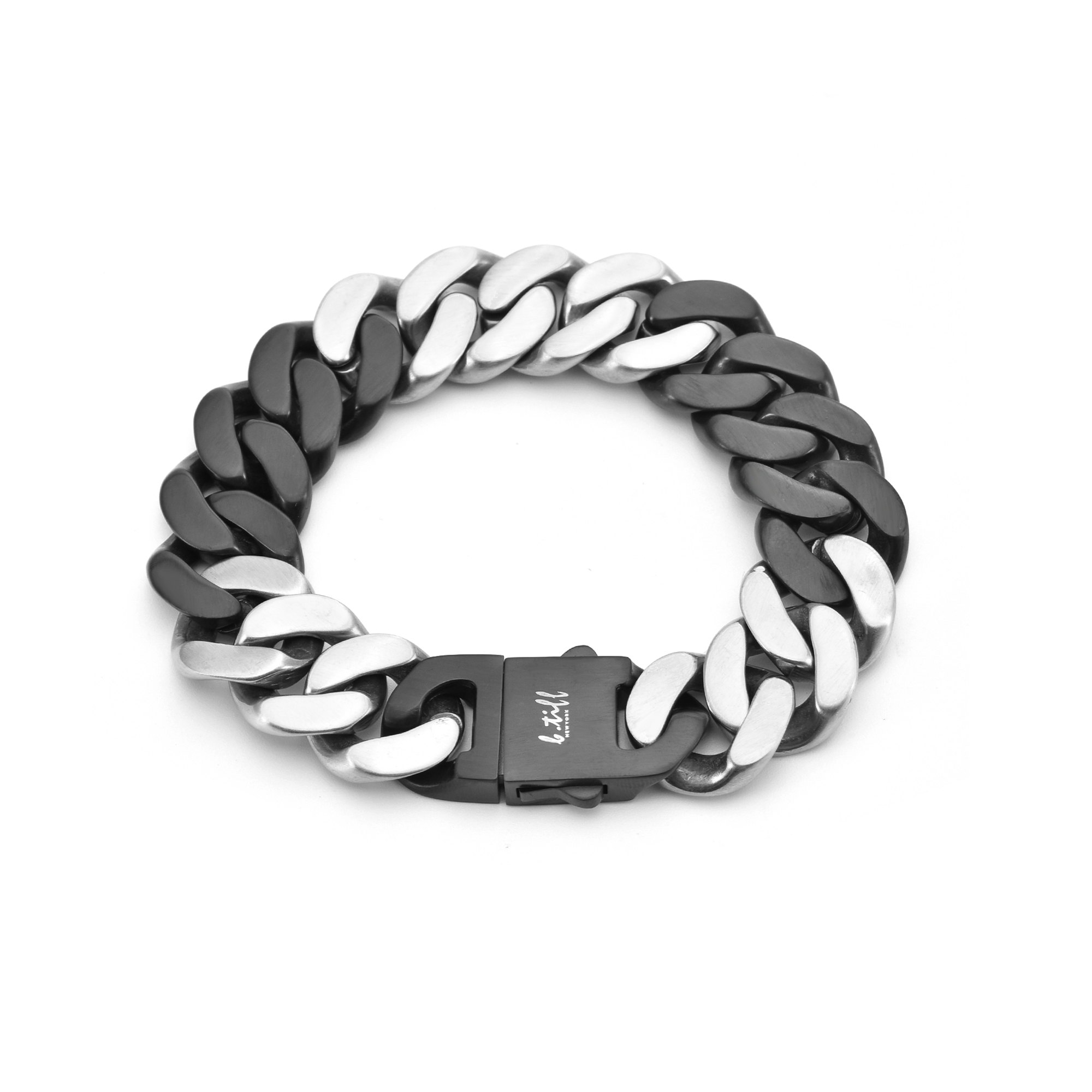 T&T Two-Tone Black Stainless Steel Three Lucky Ring Pendant Necklace, 50cm, Unisex