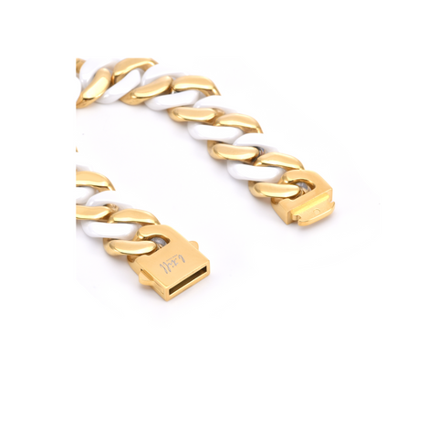 BG160GW B.Tiff High Polish 16mm Gold & White Flat Cuban Link Bracelet