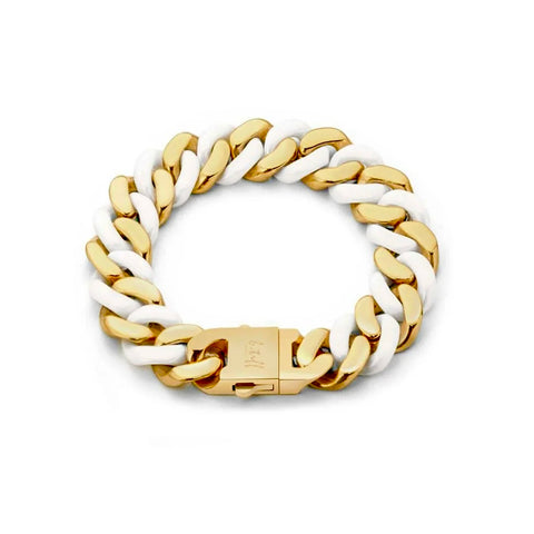 BG160GW B.Tiff High Polish 16mm Gold & White Flat Cuban Link Bracelet