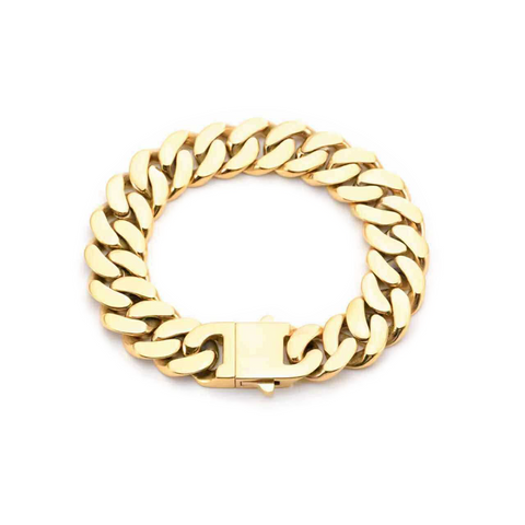 BG160G B.Tiff High Polish 16mm Gold Flat Cuban Link Bracelet