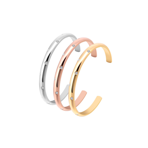 BG608RG B.Tiff High Polish Rose Gold 8-Stone Starlight Pave Adjustable Bangle Cuff