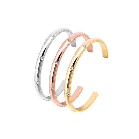 BG608G B.Tiff High Polish Gold 8-Stone Starlight Pave Adjustable Bangle Cuff