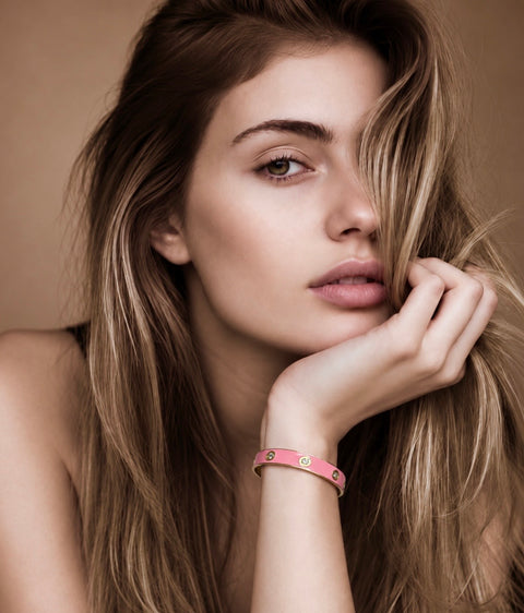 BG808EPG B.Tiff 8-Stone BARBIE Pink Enameled Gold Bangle Bracelet