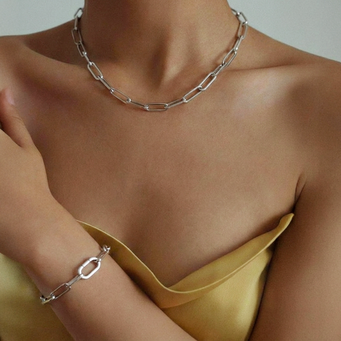 C860W B.Tiff "Jemma" Paperclip Flat Long Adjustable Link Necklace