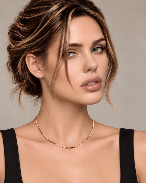 C001RG B.Tiff Rose Gold Octagonal Herringbone Chain Necklace/ 1.5mm (An exclusive clasp design)