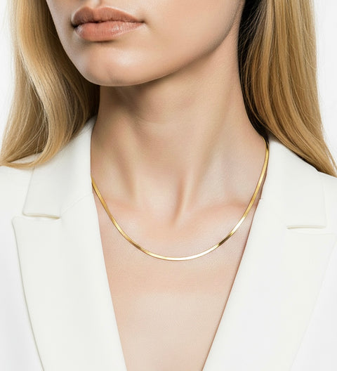 C002G B.Tiff 2mm Herringbone Gold Plated Chain Necklace