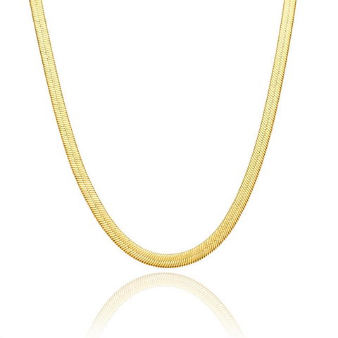 C004G B.Tiff 4mm Herringbone 18K Gold Plated Chain Necklace