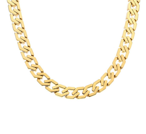 C100G B.Tiff Gold High Polish Flat Angular Cuban Link Necklace