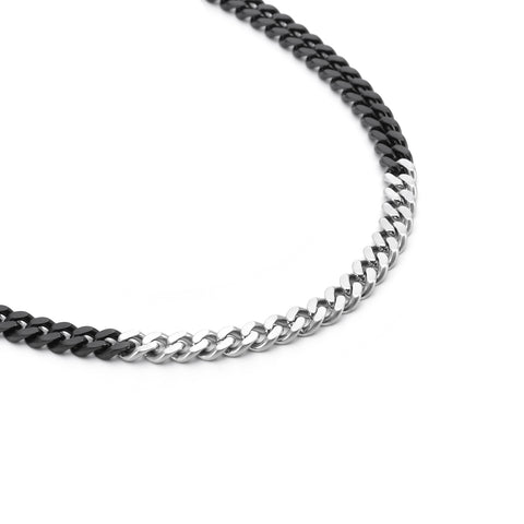 C138BW B.Tiff 8mm 2 Tone Matte Black & High Polish Stainless Steel Flat Cuban Link Necklace