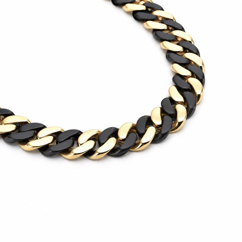 C160BG B.Tiff 2-Tone Black & Gold Flat Cuban Link Necklace/ 16mm