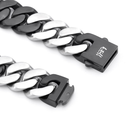 C160BW B.Tiff 16mm 2 Tone Black & Stainless Steel Flat Cuban Link Necklace