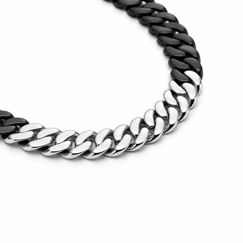 C160BW B.Tiff 2-Tone Black & Stainless Steel Flat Cuban Link Necklace/ 16mm