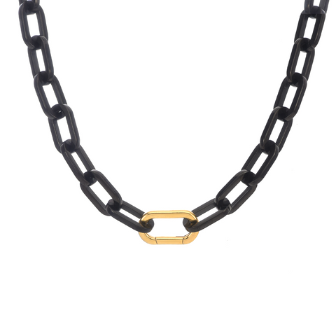 C200BG B.Tiff Gold Clasp Black Paperclip Chain Necklace
