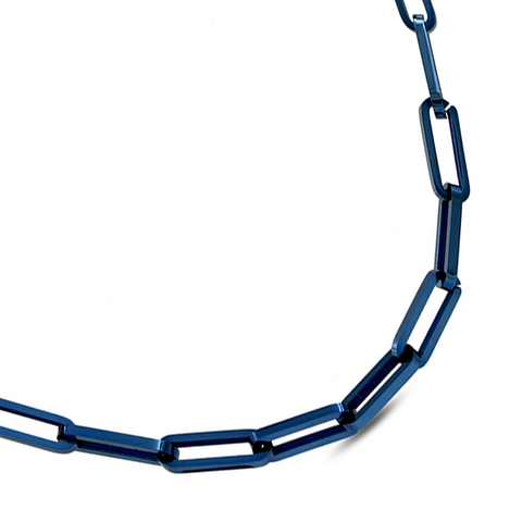 C860BL B.Tiff "Jemma" Paperclip Flat Long Adjustable Link Blue Necklace