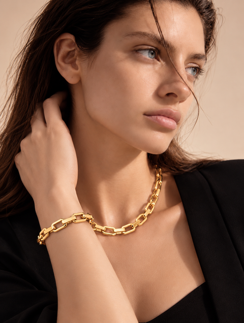 C010G B.Tiff Gold High Polish Edge Paperclip Link Necklace
