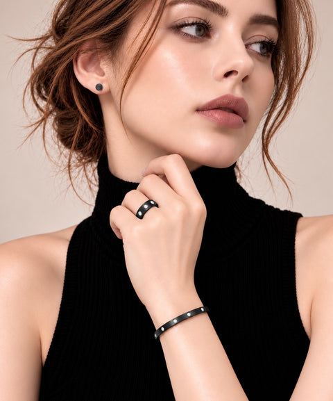 BG308B B.Tiff 8-Stone Black Bangle Bracelet
