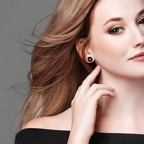 ER001B B.Tiff Black Open Circle Stud Earrings