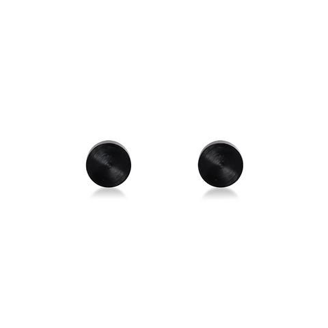 ER003B B.Tiff Black Matte Plain Round Stud Earrings
