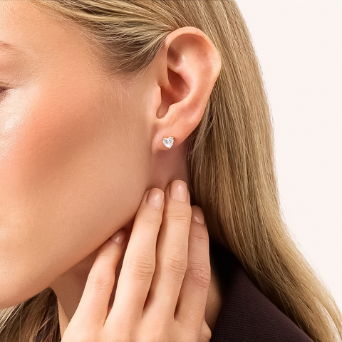 ER009G B.Tiff Gold .75 ct Heart Solitaire Stud Earrings