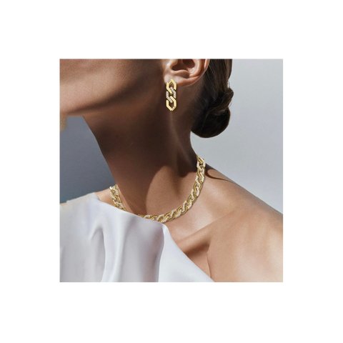 C101G B.Tiff Gold Pavé High Polish Flat Angular Cuban Link Necklace